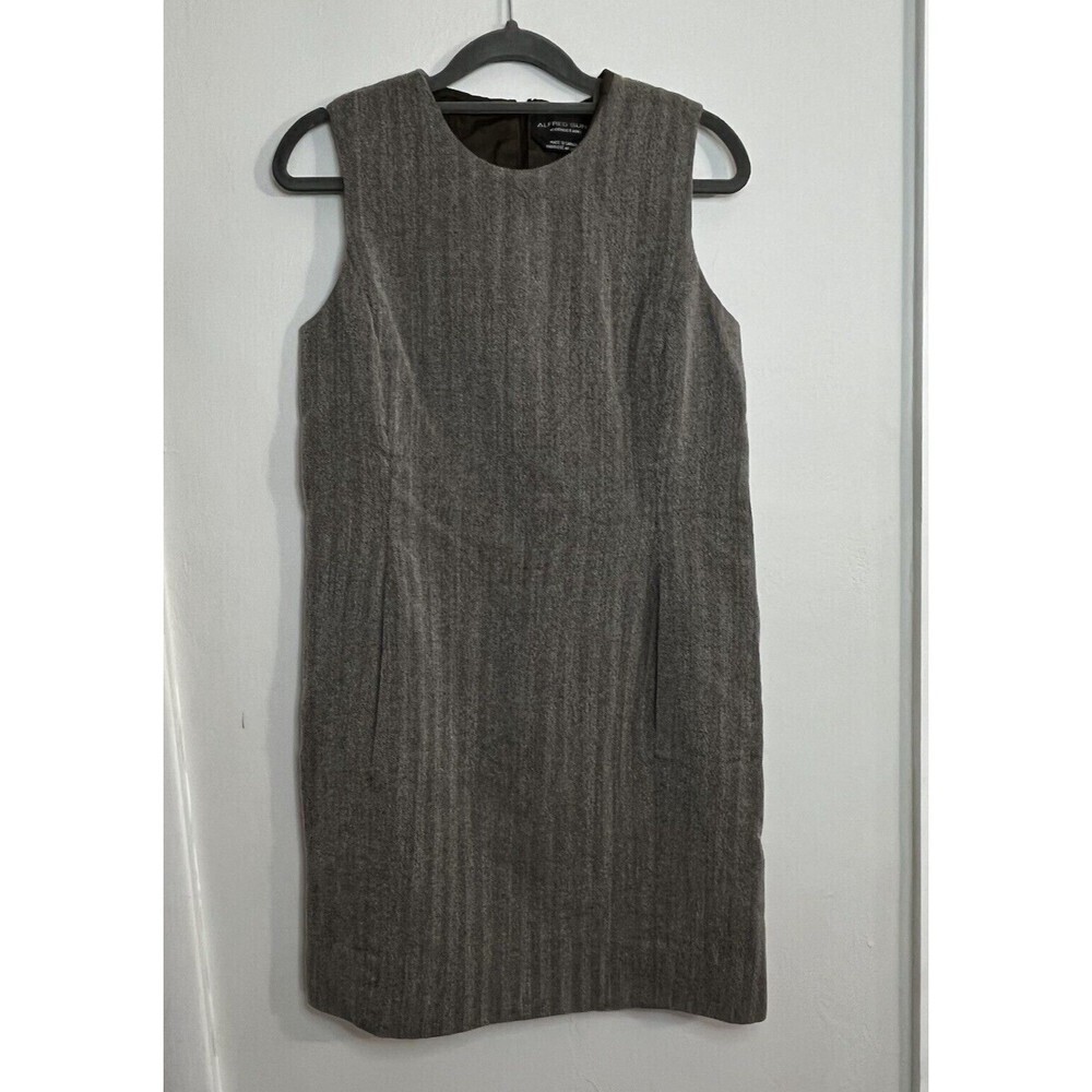 Alfred Sung Sleeveless Shift Dress Pockets Herringbone Style Design Brown Size 6